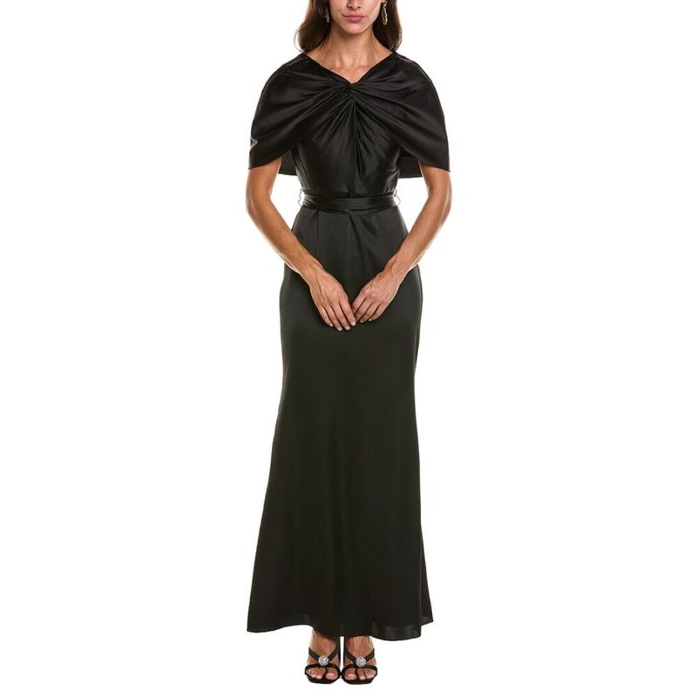 Badgley Mischka Womens  Cape Sash Gown, Black
